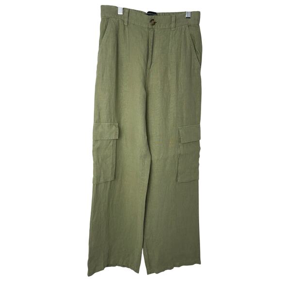 Sanctuary Anthropologie Hopper Straight Leg Cargo Pants Green 100% Linen Sz 26 - Picture 3 of 12
